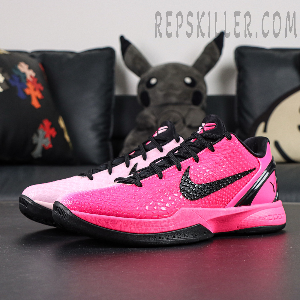Nike Kobe 6 Protro Kay Yow pink gradient colorway side view of both shoes performance basketball design