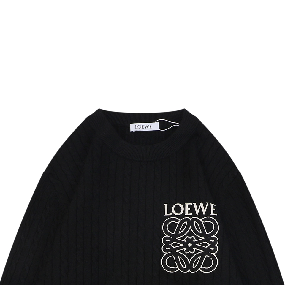 Loewe Cable-Knit Logo Crewneck Sweater Black