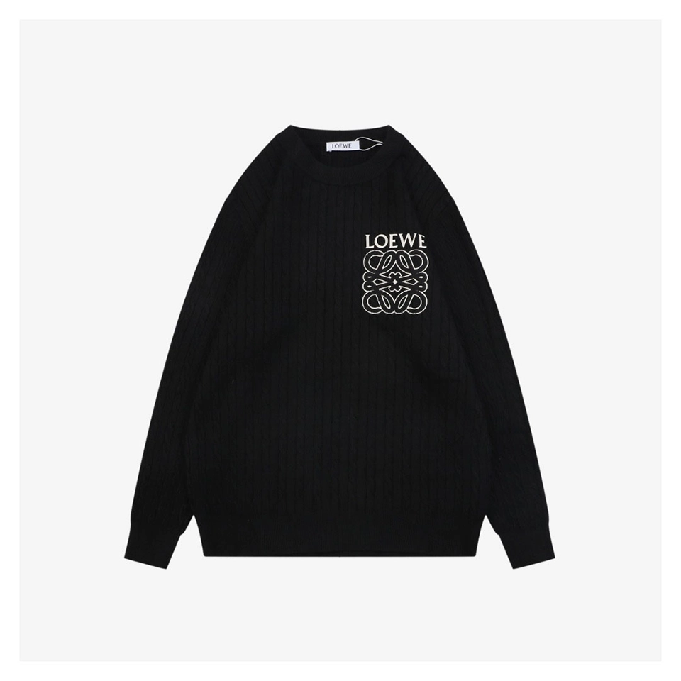 Loewe Cable-Knit Logo Crewneck Sweater Black Front view
