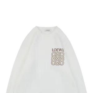 Loewe Cable-Knit Logo Crewneck Sweater White