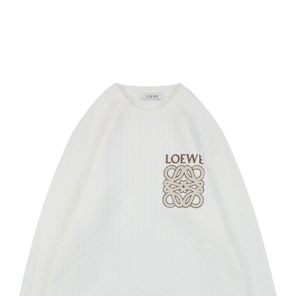 Loewe Cable-Knit Logo Crewneck Sweater White