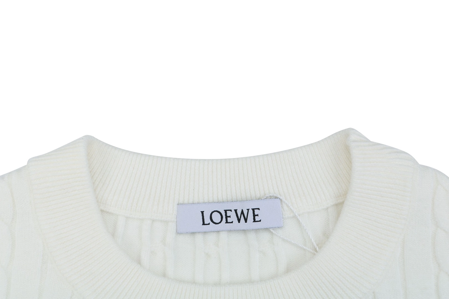 Loewe Cable-Knit Logo Crewneck Sweater White Collar