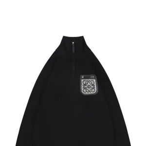 Loewe Faux Pocket Anagram Half-Zip Knit Sweater Black