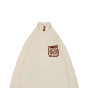 Loewe Faux Pocket Anagram Half-Zip Knit Sweater Beige