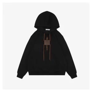 Loewe ON Collaboration Floral Logo Drawstring Hoodie Black Front view