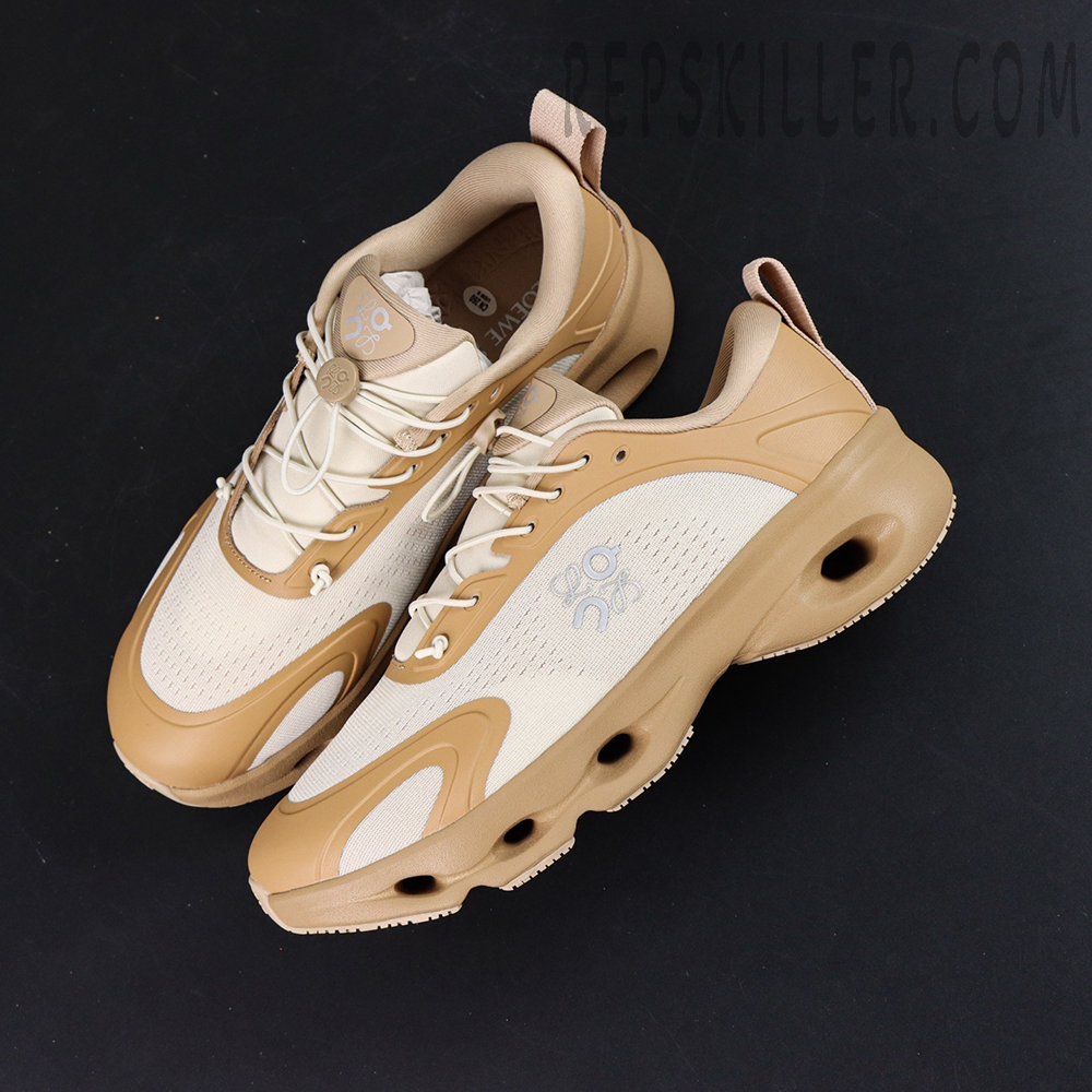 Loewe x ON Cloudsolo Dark Sand Cream sneakers top view overall display