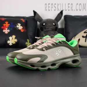Loewe x ON Cloudsolo Khaki Green Sand sneakers, front side angle