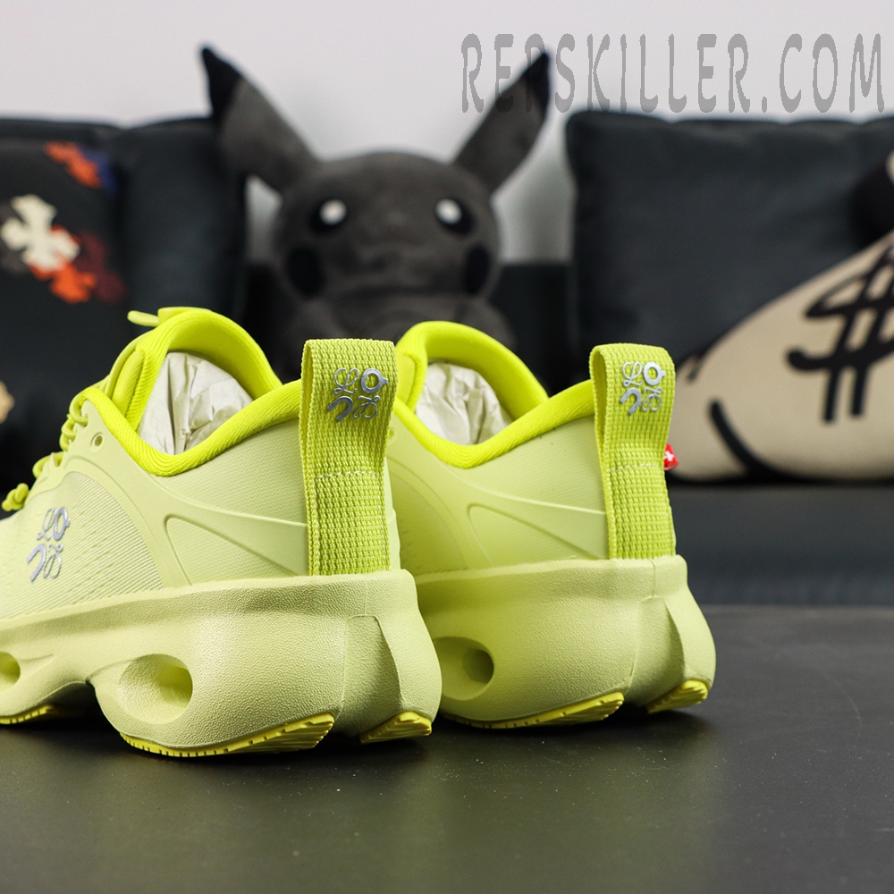 Loewe x ON Cloudsolo Lime Green sneakers, rear angle view