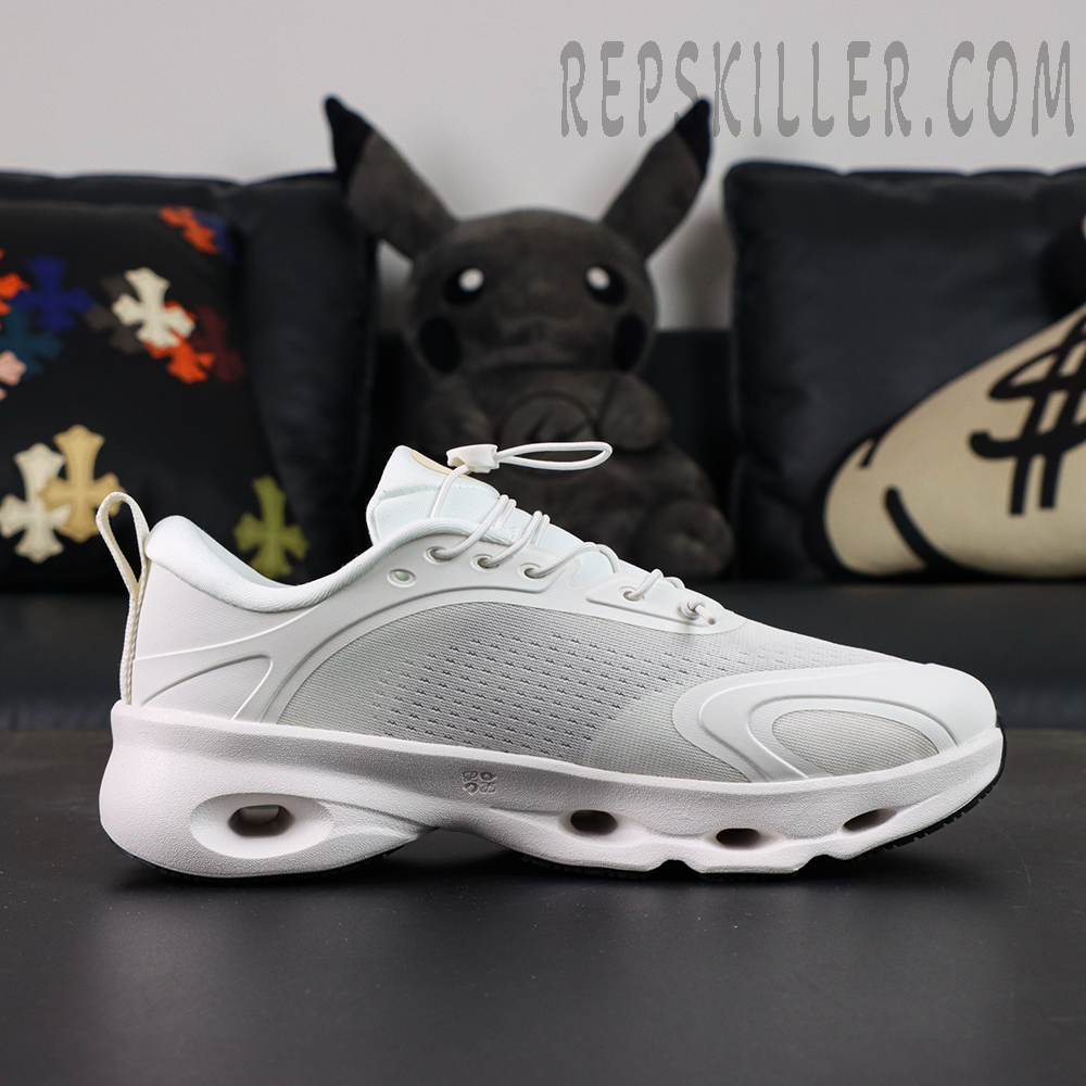 Loewe x ON Cloudsolo white sneakers side profile view
