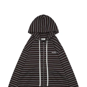 Miu Miu Brown Striped Hooded Knit Jacket