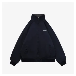 Miu Miu Logo Half-Zip Reversible Jacket Navy Front view