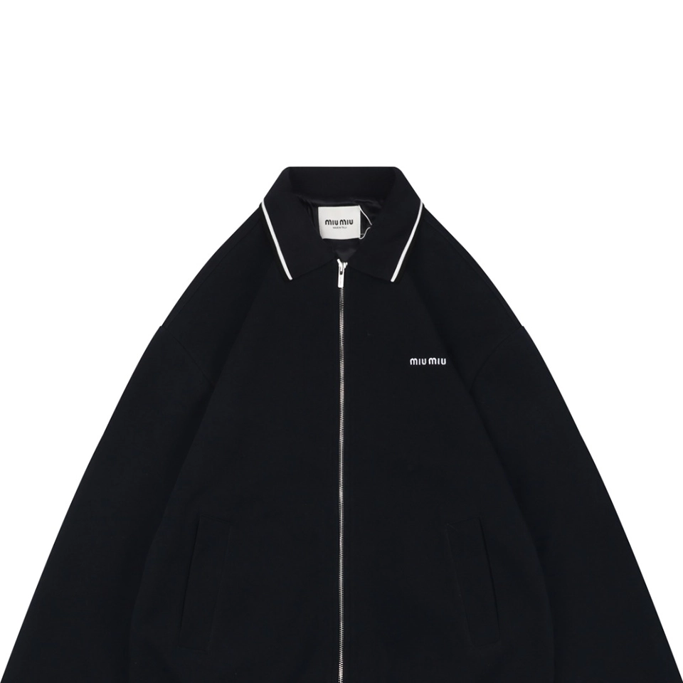 Miu Miu Logo Trim Collar Knit Zip Jacket