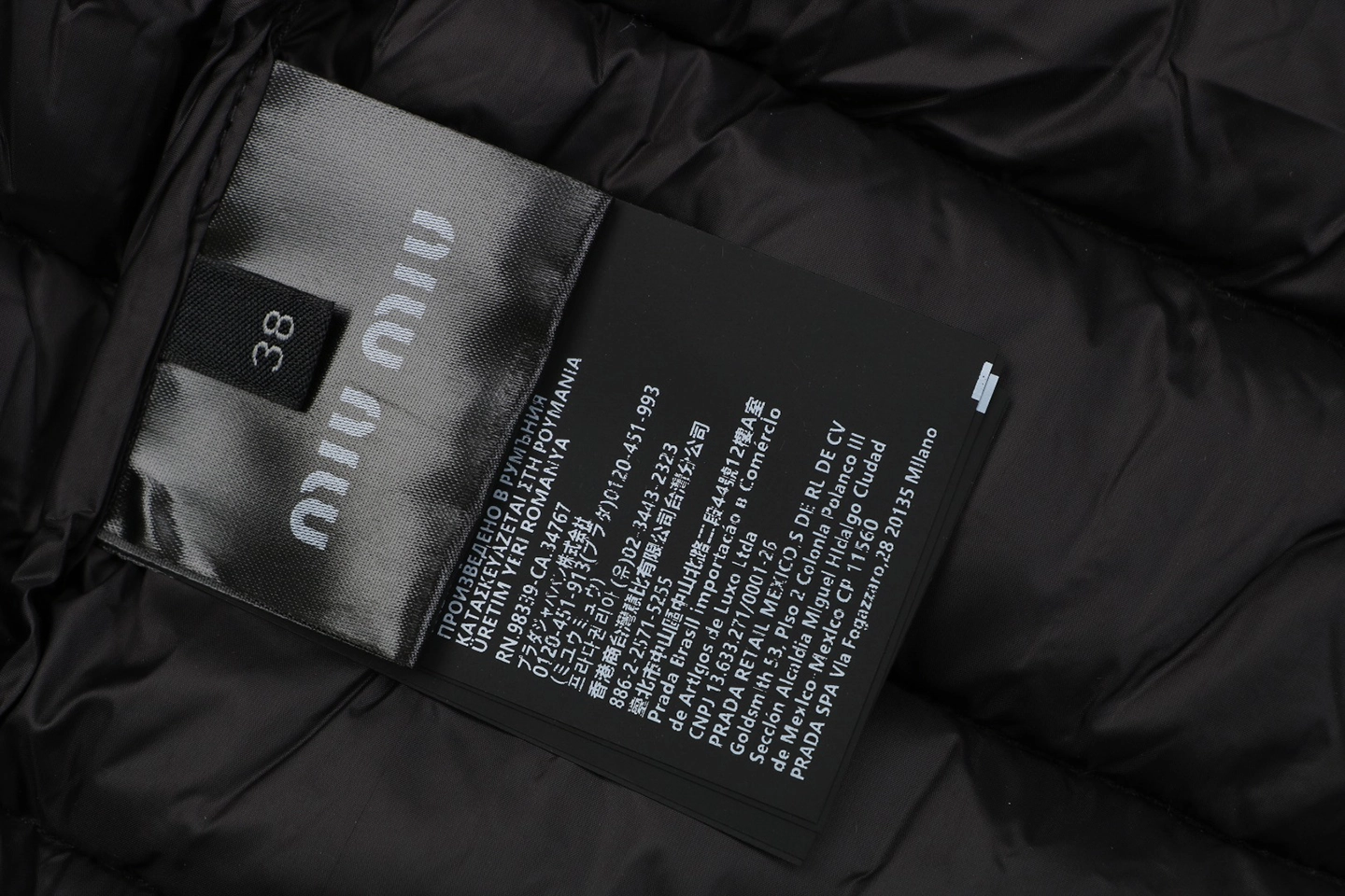 Miu Miu Minimal Logo Stand Collar Quilted Down Jacket Black Wash label