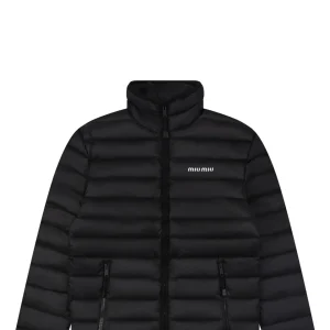 Miu Miu Minimal Logo Stand Collar Quilted Down Jacket Black