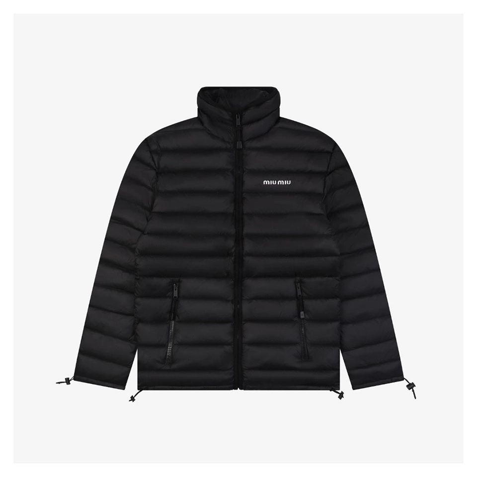 Miu Miu Minimal Logo Stand Collar Quilted Down Jacket Black Front view