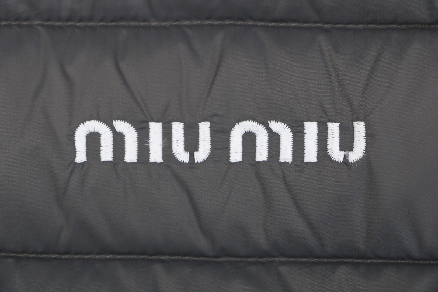Miu Miu Minimal Logo Stand Collar Quilted Down Jacket Grey Brand