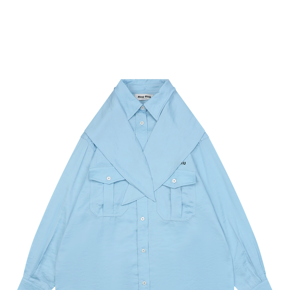Miu Miu Poplin Bow Detail Shirt Blue