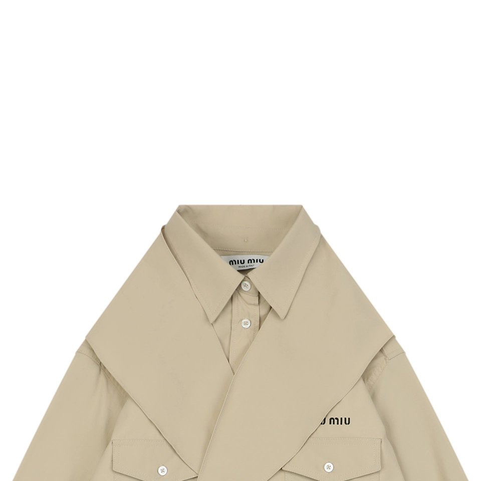 Miu Miu Poplin Bow Detail Shirt Khaki