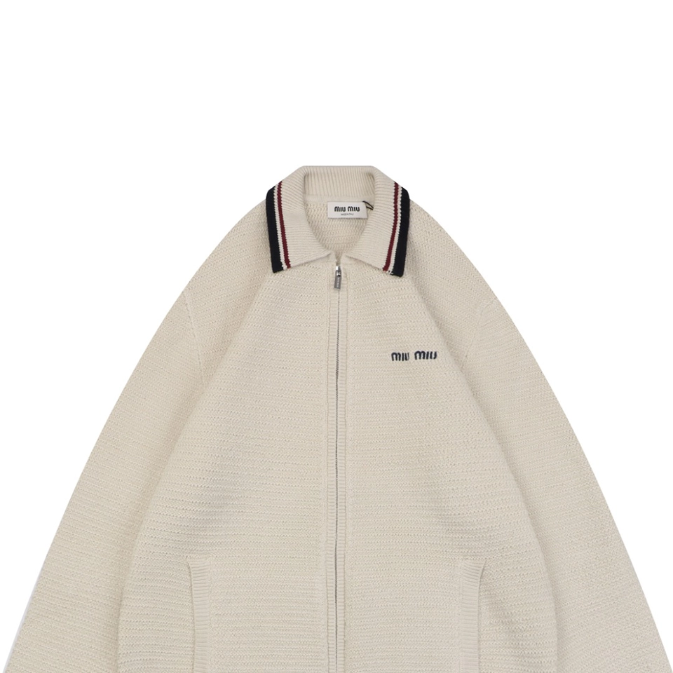 Miu Miu Red & Blue Ribbed Trim Cotton Zip-Up Jacket