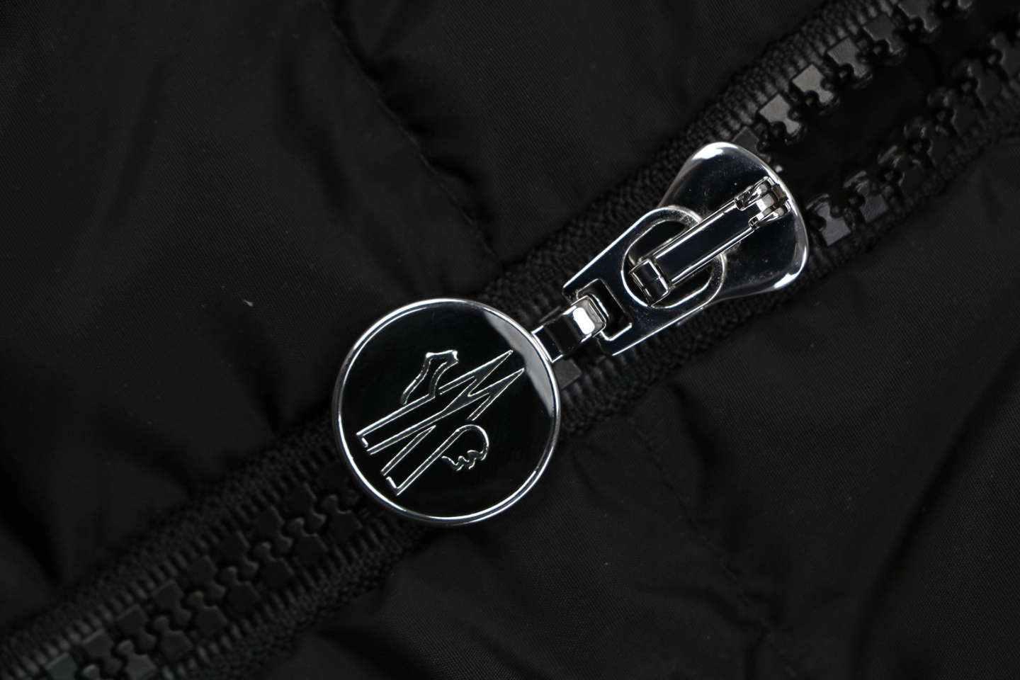 Moncler Quilted Patch Pocket Panelled Down Jacket Black Zipper puller