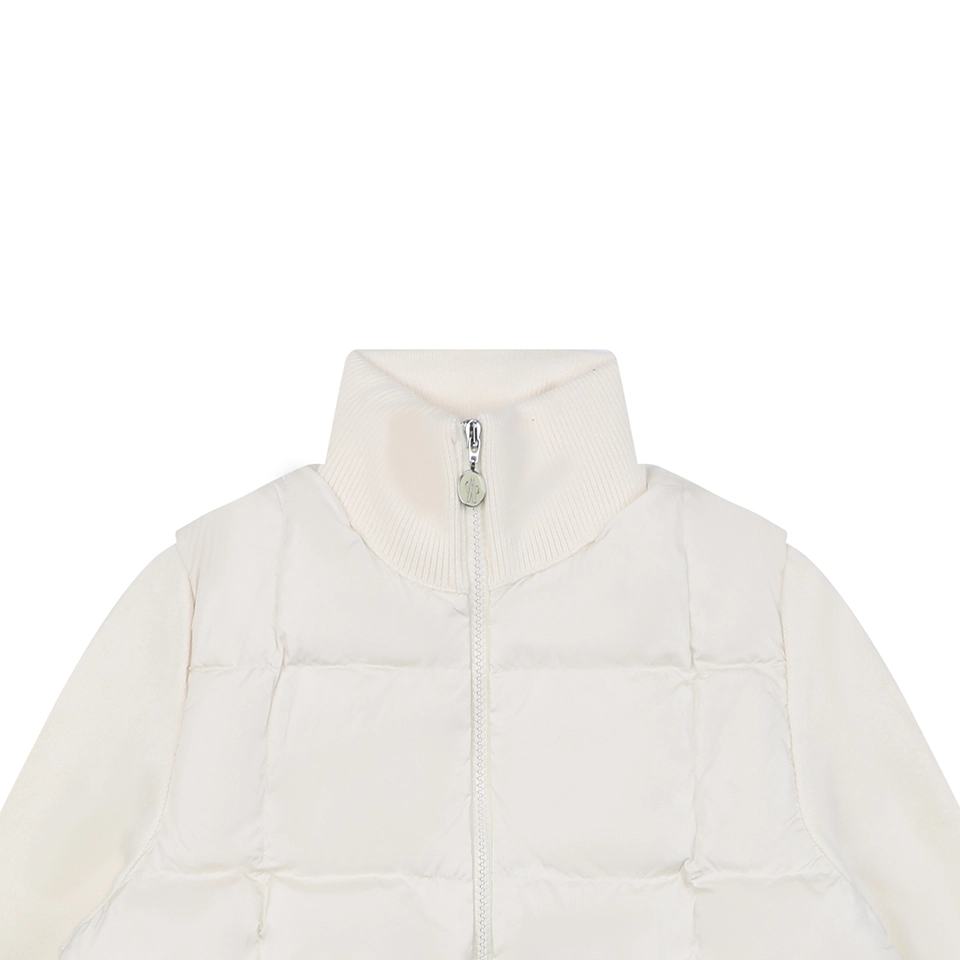 Moncler Quilted Patch Pocket Panelled Down Jacket White