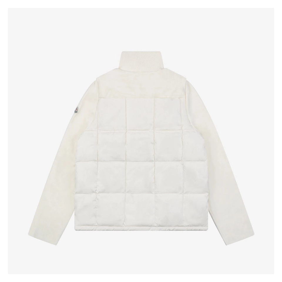 Moncler Quilted Patch Pocket Panelled Down Jacket White Back view