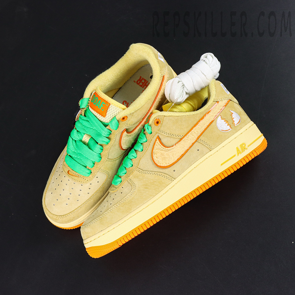Nike Air Force 1 DOAF “Duck or Egg” PE lifestyle shot with spare laces