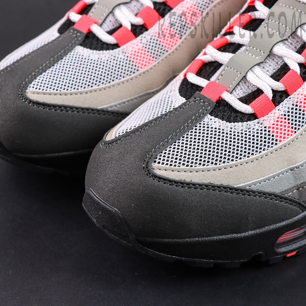 Close-up of Nike Air Max 95 Big Bubble Solar Red toe box and mesh upper details