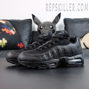 Nike Air Max 95 OG Black Anthracite pair angled front view with monochrome black design