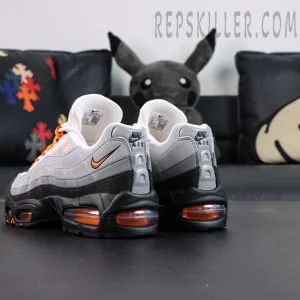 Nike Air Max 95 OG “Bright Mandarin 2.0” back-side view highlighting layered upper design