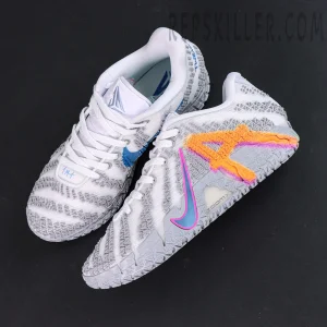 Nike Ja 3 EP “Light Show” pair, angled top view highlighting colorful Swoosh and “A” graphic