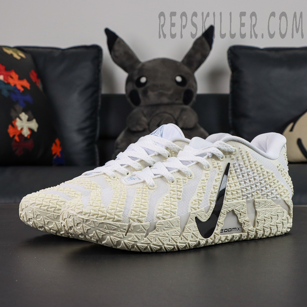 Nike Ja 3 EP “Sound Check” basketball shoes, front lateral view with off-white textured upper and black Swoosh, EP outdoor version