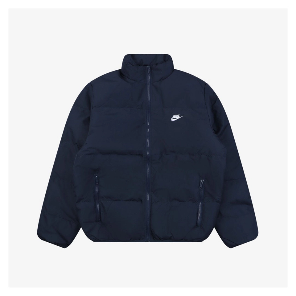 Nike Swoosh Stand Collar Down Jacket Blue Front view