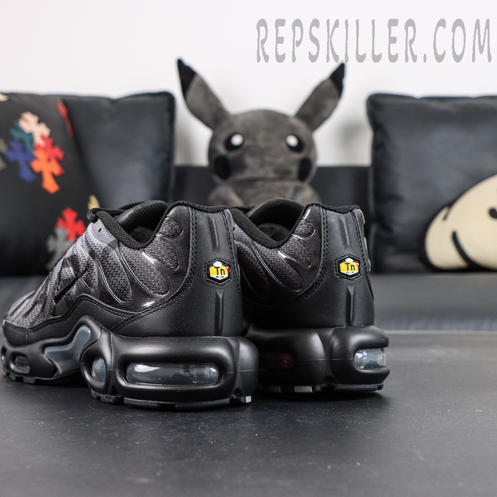 Nike Air Max Plus rear three-quarter view with visible Air Max cushioning