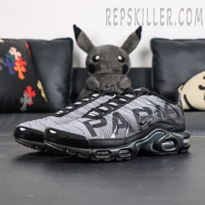 Nike Air Max Plus toe box close-up with high-density textile upper and reinforced edge