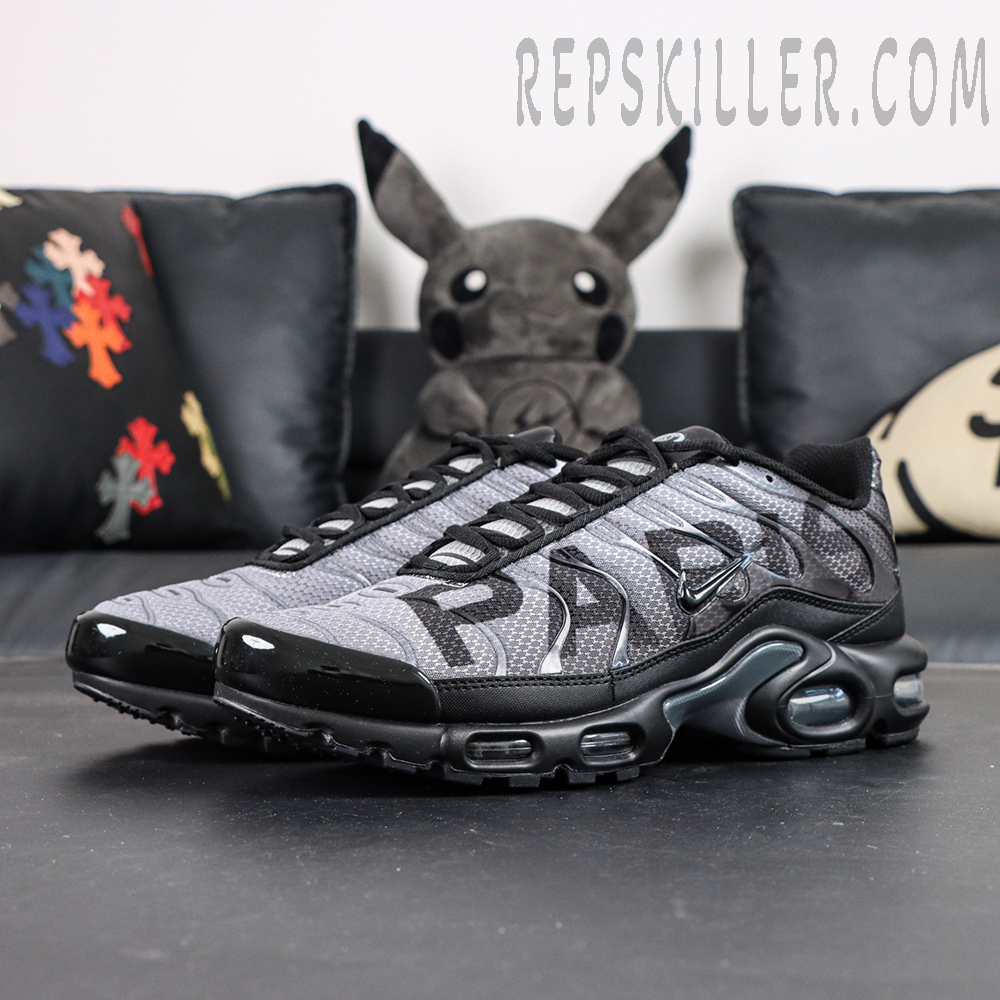 Nike Air Max Plus toe box close-up with high-density textile upper and reinforced edge