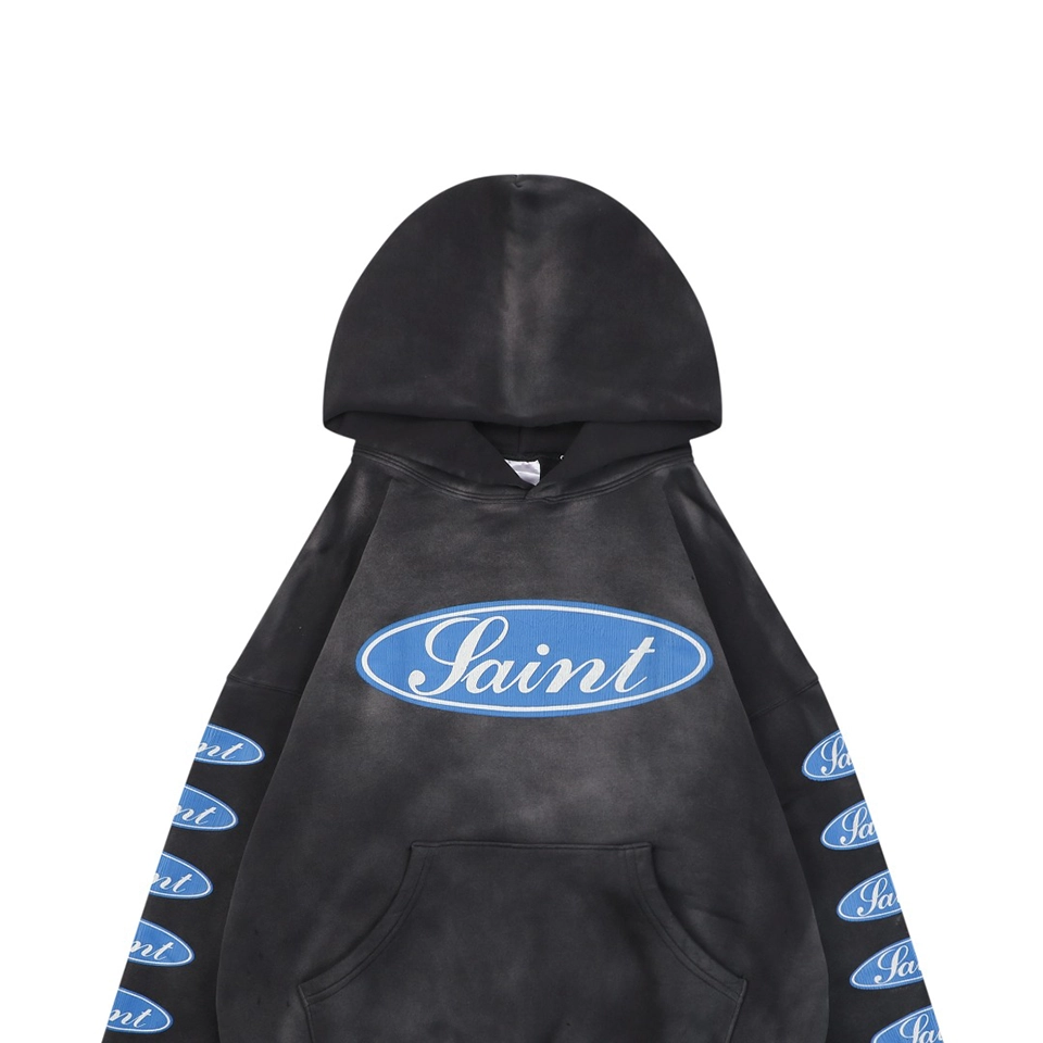 Saint Michael Blue Logo Barrage Graphic Hoodie