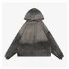 Saint Michael Distressed Double-Layer Waffle Zip Hoodie (Grey/Green)