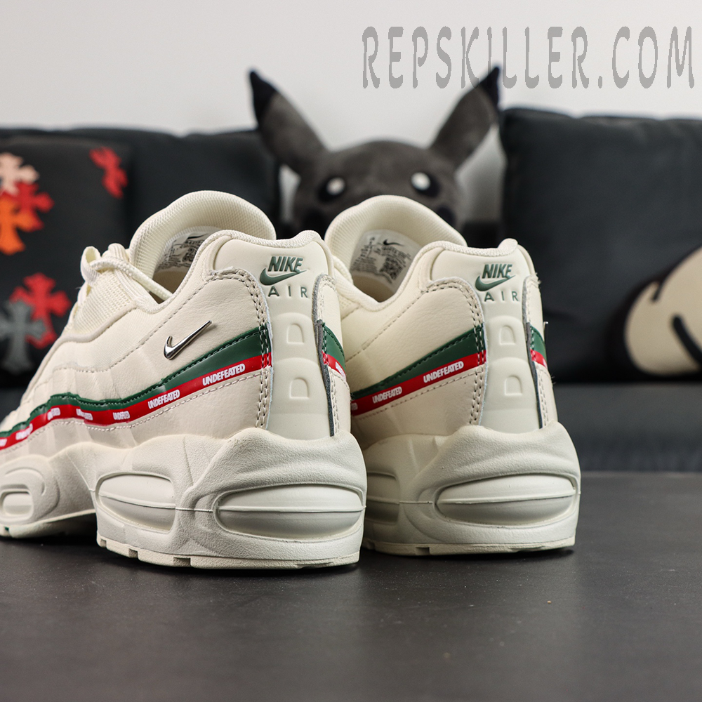 Rear heel view of Undefeated x Nike Air Max 95 “Sail” with Nike Air branding