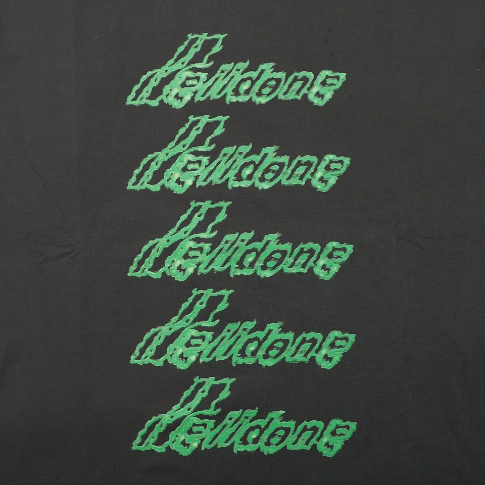 We11done Neon Green Repeated Logo Printed Shirt Front Print