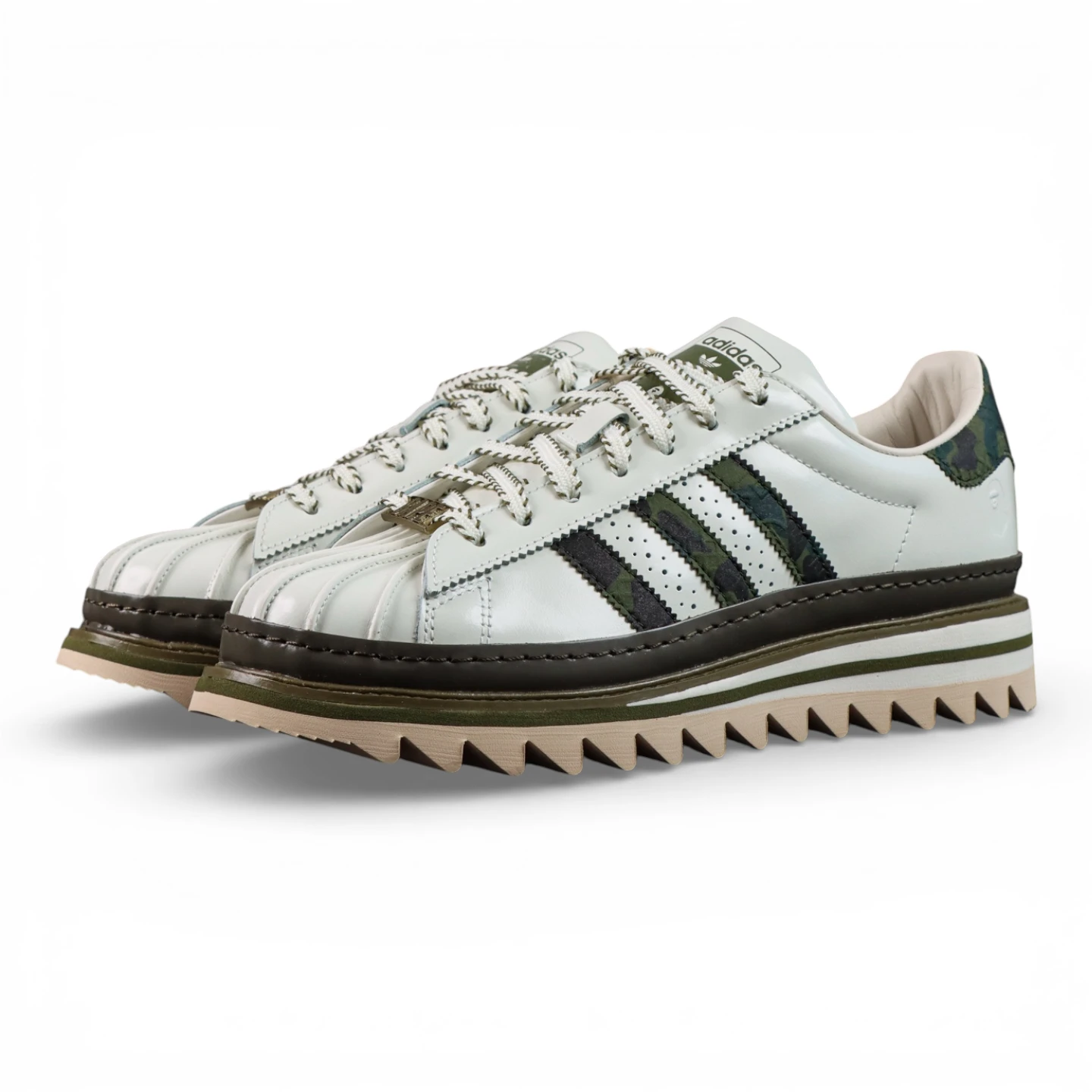 CLOT x BAPE x Adidas Superstar 'Off White Olive Cargo'