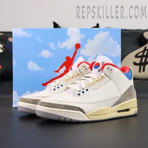 Air Jordan 3 Retro “Seoul 2.0” basketball shoes displayed with themed shoebox, front-side angle view