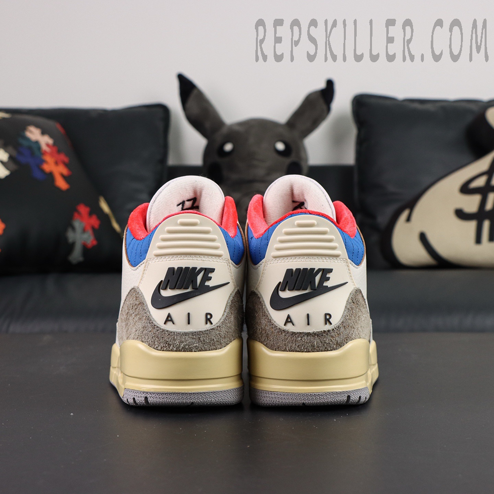 Air Jordan 3 Retro “Seoul 2.0” basketball shoes, straight rear view with Nike Air heel branding