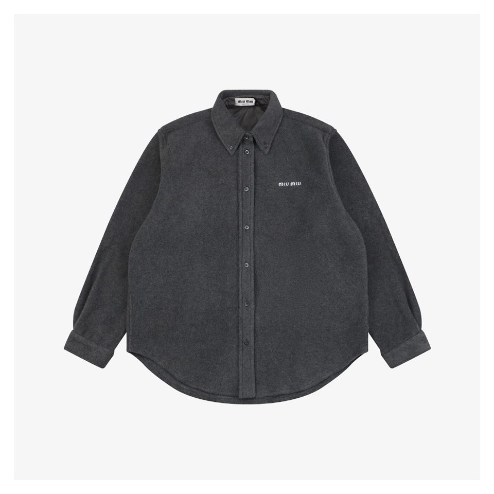 Miu Miu Logo Embroidered Suede-Finish Shirt Jacket Front view