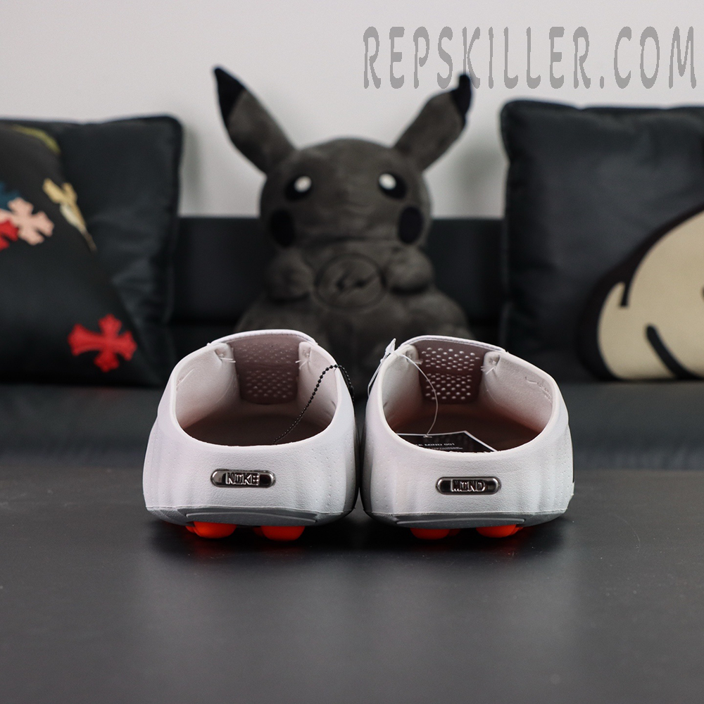 Nike Mind 001 Mule “Light Smoke Grey” mule shoes, straight rear view showing heel opening and structure
