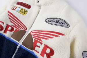 Sp5der Cream Navy Wing Racing Sherpa Jacket13
