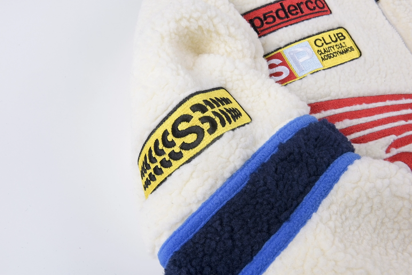 Sp5der Cream Navy Wing Racing Sherpa Jacket9