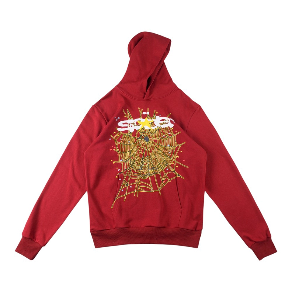 Sp5der Crimson Gold Web Graphic Hoodie Front view