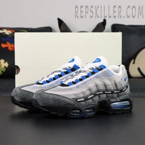 Undefeated x Nike Air Max 95 “Concord” sneakers displayed with original shoebox, side view