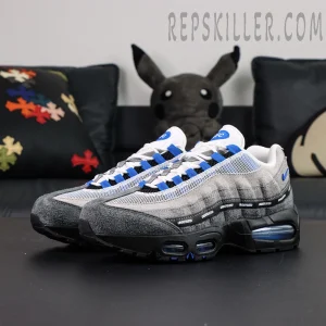 Undefeated x Nike Air Max 95 “Concord” sneakers, front side angle showing blue accents and Air Max midsole